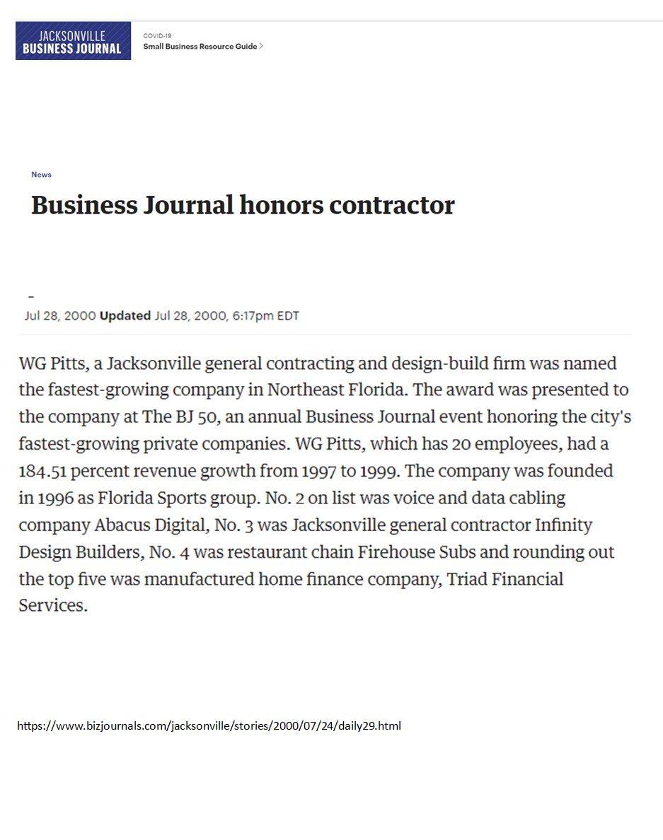 Cover Image Business Journal Honors Contractor