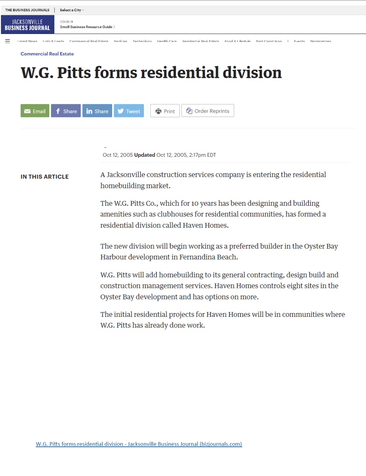 WGPITTS forms residential division